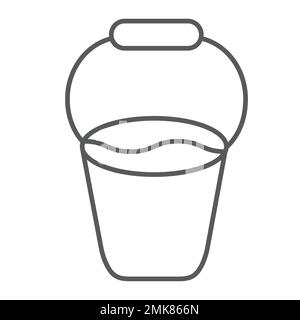 Bucket thin line icon, tool and farm, container sign, vector graphics, a linear pattern on a white background, eps 10. Stock Vector