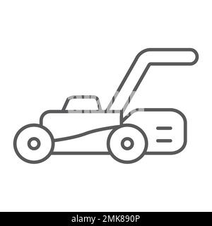 Lawn mover thin line icon, equipment and garden, cutter sign, vector graphics, a linear pattern on a white background, eps 10. Stock Vector