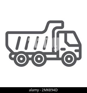Dump truck line icon, transport and automobile, tipper truck sign, vector graphics, a linear pattern on a white background, eps 10. Stock Vector