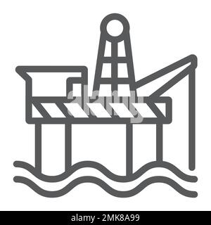 Oil rig line icon, industry and sea, oil platform sign, vector graphics, a linear pattern on a white background, eps 10. Stock Vector