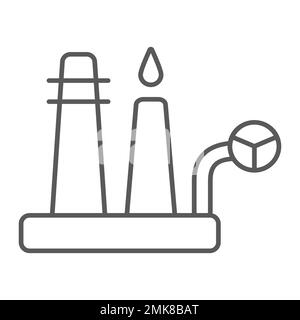 Oil refinery thin line icon, industrial and plant, factory sign, vector graphics, a linear pattern on a white background, eps 10. Stock Vector