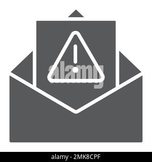 Spam warning glyph icon, letter and email, alert mail sign, vector graphics, a solid pattern on a white background, eps 10. Stock Vector