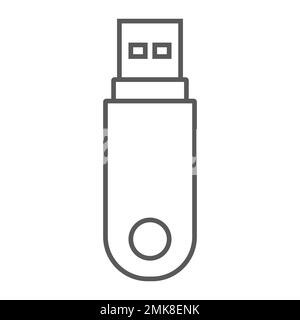 Pendrive thin line icon, data and memory, flash drive sign, vector graphics, a linear pattern on a white background, eps 10. Stock Vector