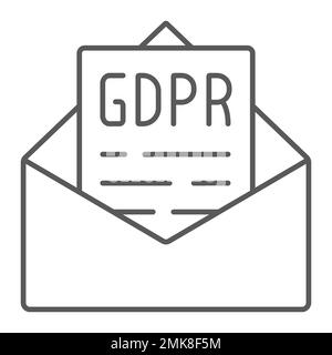 GDPR message thin line icon, privacy and protect, envelope sign, vector graphics, a linear pattern on a white background, eps 10. Stock Vector