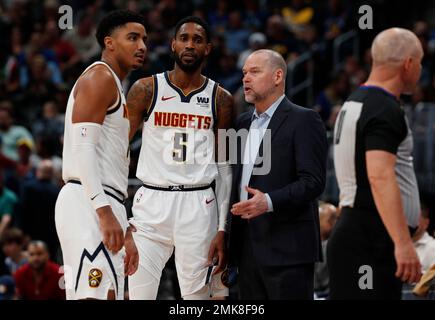 Denver Nuggets guard Reggie Jackson (7) in the first half of an NBA  basketball game Sunday, April 9, 2023, in Denver. (AP Photo/David  Zalubowski Stock Photo - Alamy