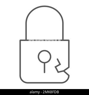 Lock breach thin line icon, privacy and protect, padlock sign, vector graphics, a linear pattern on a white background, eps 10. Stock Vector