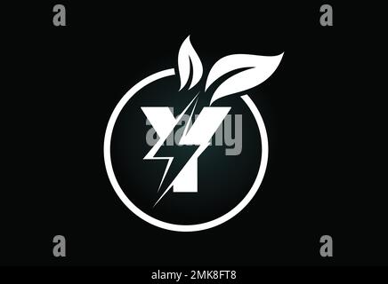 Initial Y letter thunderbolt leaf circle or eco energy saver icon. Leaf and thunderbolt icon concept for nature power electric logo Stock Vector
