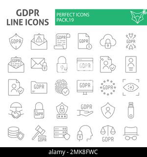 Gdpr thin line icon set, general data protection regulation symbols collection, vector sketches, logo illustrations, security signs linear pictograms package isolated on a white background, eps 10. Stock Vector