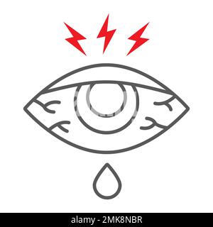 Eye sore thin line icon, body and injure, eye redness sign, vector graphics, a linear pattern on a white background, eps 10. Stock Vector