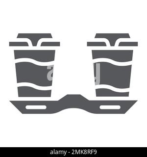 Take away coffee cups glyph icon, drink and caffeine, coffee tray sign, vector graphics, a solid pattern on a white background, eps 10. Stock Vector