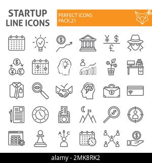 Startup line icon set, finance symbols collection, vector sketches, logo illustrations, development signs linear pictograms package isolated on white background, eps 10. Stock Vector