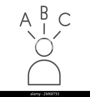 Answer choice thin line icon, think and person, decision sign, vector graphics, a linear pattern on a white background, eps 10. Stock Vector