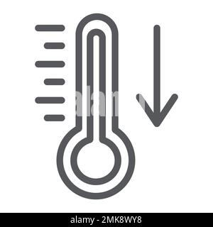 Temperature falling line icon, thermometer and forecast, cold temperature sign, vector graphics, a linear pattern on a white background, eps 10. Stock Vector