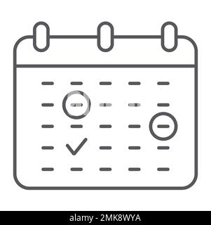 Important date thin line icon, month and day, calendar sign, vector graphics, a linear pattern on a white background, eps 10. Stock Vector