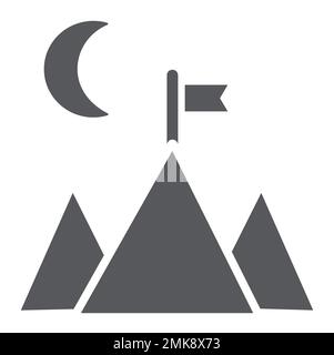 Goal achievement glyph icon, motivation and success, mountain and flag sign, vector graphics, a solid pattern on a white background, eps 10. Stock Vector
