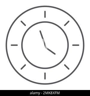 Clock thin line icon, watch and hour, time sign, vector graphics, a linear pattern on a white background, eps 10. Stock Vector