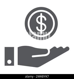 Funding glyph icon, finance and banking, money in hand sign, vector graphics, a solid pattern on a white background, eps 10. Stock Vector