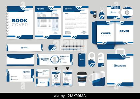 Fashion brand advertisement template with envelope and invoice. Business stationery and branding design with creative shapes for marketing. Corporate Stock Vector