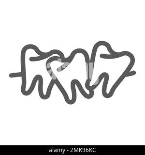 Crooked teeth line icon, dental and dentistry, cavity sign, vector graphics, a linear pattern on a white background, eps 10. Stock Vector