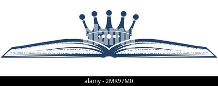 Open book and crown, fairytale reading, king of knowledge and education,  kid tale collection, vector Stock Vector