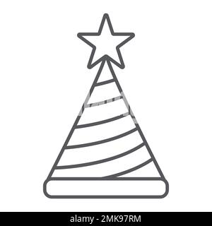Birthday hat thin line icon, decor and party, party cone sign, vector graphics, a linear pattern on a white background, eps 10. Stock Vector