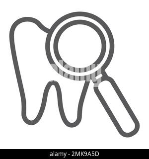 Teeth examination line icon, mouth and dental, lens and tooth sign, vector graphics, a linear pattern on a white background, eps 10. Stock Vector