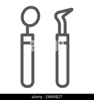 Dental tools line icon, stomatology and dentist, dentistry equipment sign, vector graphics, a linear pattern on a white background, eps 10. Stock Vector