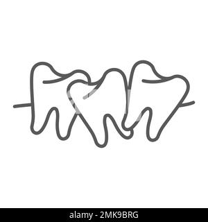 Crooked teeth thin line icon, dental and dentistry, cavity sign, vector graphics, a linear pattern on a white background, eps 10. Stock Vector