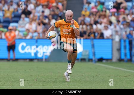 Sydney, Australia. 28th Jan, 2023. James Turner of Australia runs with the ball during the 2023 Sydney Sevens match between Australia and Argentina at Allianz Stadium on January 28, 2023 in Sydney, Australia Credit: IOIO IMAGES/Alamy Live News Stock Photo