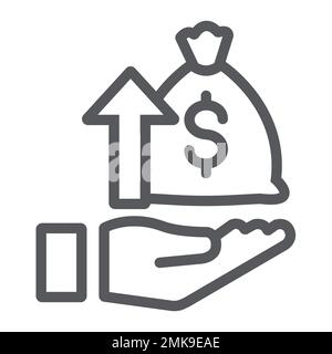 Raising funds line icon, money and increase, money bag and arrow up sign, vector graphics, a linear pattern on a white background, eps 10. Stock Vector
