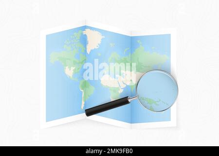 Premium Vector  Map of the world with a magnifying glass on a map