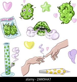 Set legalize. marijuana kit and cannabis, smoking pipe. smoking bong. Vector illustration Stock Vector