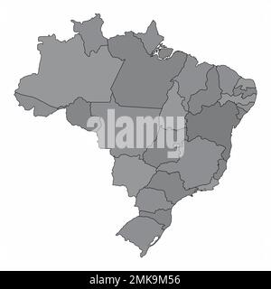 The Brazil administrative map divided in grayscale Stock Vector