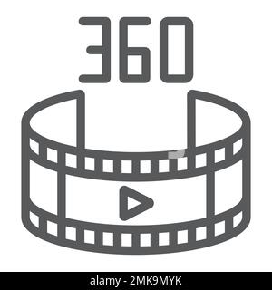 360 video line icon, rotation and view, panoramic video sign, vector graphics, a linear pattern on a white background, eps 10. Stock Vector
