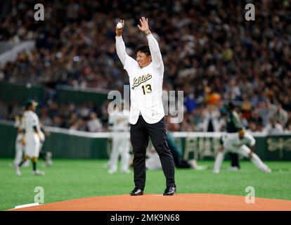 Boston Red Sox' Manny Ramirez is hit by a pitch with bases loaded in the  bottom of the 10th inning by Oakland Athletics pitcher Keiichi Yabu at  Fenway Park in Boston, Friday