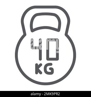 Kettlebell thin line icon, sport and gym, weight 40 kg sign, vector graphics, a linear pattern on a white background, eps 10. Stock Vector