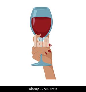 Woman's hand is holding a glass of red wine. Vector illustration isolated on white background Stock Vector
