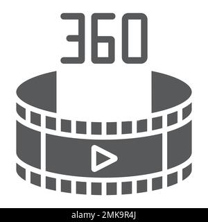 360 video glyph icon, rotation and view, panoramic video sign, vector graphics, a solid pattern on a white background, eps 10. Stock Vector