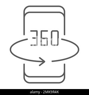 Smartphone degree thin line icon, device and technology, phone rotation sign, vector graphics, a linear pattern on a white background, eps 10. Stock Vector