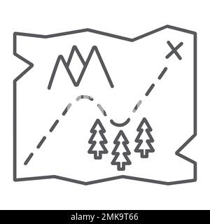 Map thin line icon, travel and navigation, paper map sign, vector graphics, a linear pattern on a white background, eps 10. Stock Vector