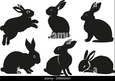 Easter holiday bunny set, wildlife silhouette collection greeting rabbit vector element Stock Vector