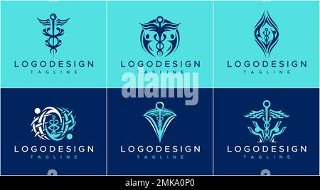 Pharmacy logo design collection. Healthcare logo template bundle. Stock Vector