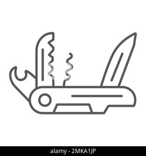 Multi tool thin line icon, camping and multifunction, pocket knife sign, vector graphics, a linear pattern on a white background, eps 10. Stock Vector
