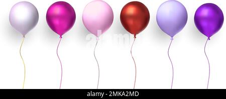 Balloon party colorful set isolated on transparent background. Vector realistic 3d celebration birthday glossy gift Stock Vector