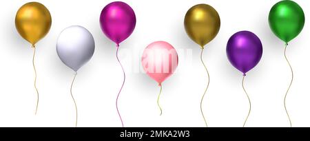 Balloon party colorful set isolated on transparent background. Vector realistic 3d celebration birthday glossy gift Stock Vector
