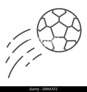 Flying soccer ball thin line icon, game and sport, football sign, vector graphics, a linear pattern on a white background, eps 10. Stock Vector