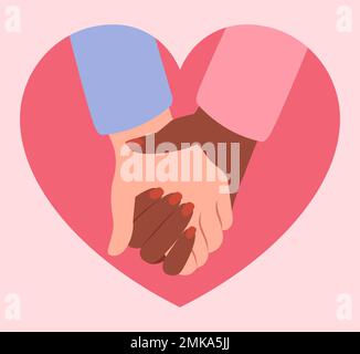 Lovers Holding Hands Pink Valentines Vector Illustration In Flat Style Stock Vector