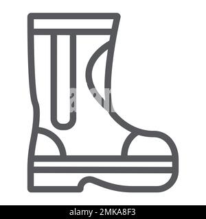 Fire rubber boots line icon, fireman and clothes, firefighter boots sign, vector graphics, a linear pattern on a white background, eps 10. Stock Vector