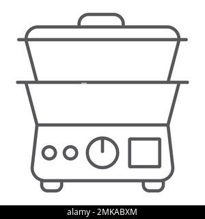 Double boiler thin line icon, kitchen and appliances, cooker sign, vector graphics, a linear pattern on a white background, eps 10. Stock Vector