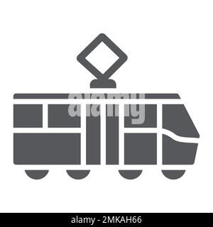 Tram glyph icon, transportation and railway, city tram sign, vector graphics, a solid pattern on a white background, eps 10. Stock Vector